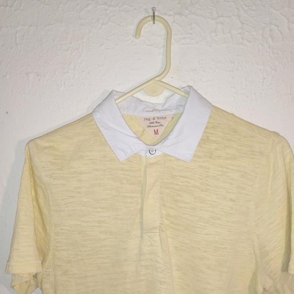 Rag & Bone Men's Yellow w/ White Collar Short Sleeve Polo / M - Picture 2 of 7